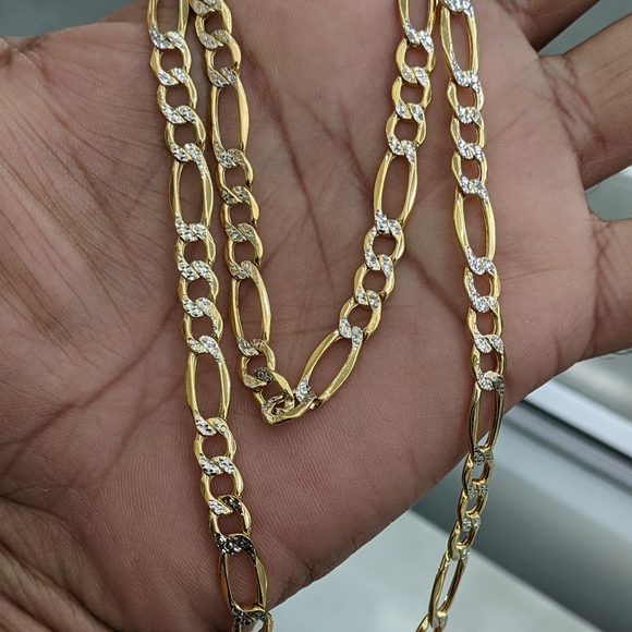 10kt Real Gold Figaro Diamond Cut Chain 6.5mm 24 inch